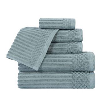 SUPERIOR 6 pc Soho Cotton Absorbent Checkered Border Towel Set