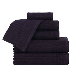 SUPERIOR 6 pc Soho Cotton Absorbent Checkered Border Towel Set