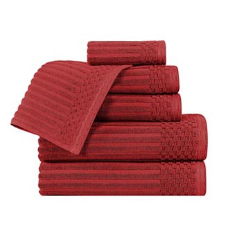 SUPERIOR 6 pc Soho Cotton Absorbent Checkered Border Towel Set