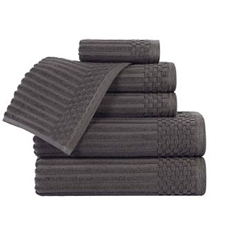 SUPERIOR 6 pc Soho Cotton Absorbent Checkered Border Towel Set