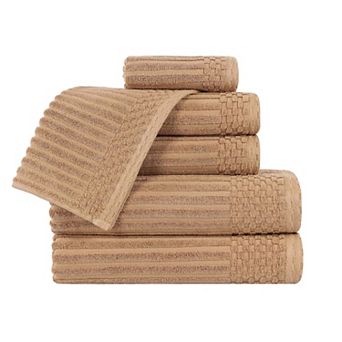 SUPERIOR 6 pc Soho Cotton Absorbent Checkered Border Towel Set