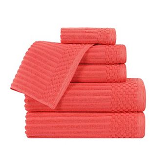 SUPERIOR 6 pc Soho Cotton Absorbent Checkered Border Towel Set