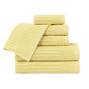 SUPERIOR 6 pc Soho Cotton Absorbent Checkered Border Towel Set