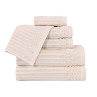 SUPERIOR 6 pc Soho Cotton Absorbent Checkered Border Towel Set