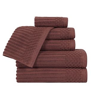 SUPERIOR 6 pc Soho Cotton Absorbent Checkered Border Towel Set