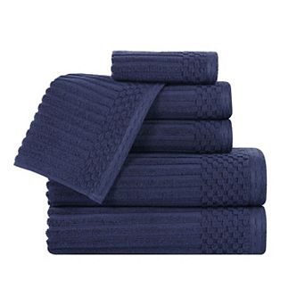 SUPERIOR 6 pc Soho Cotton Absorbent Checkered Border Towel Set