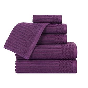 SUPERIOR 6 pc Soho Cotton Absorbent Checkered Border Towel Set