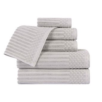 SUPERIOR 6 pc Soho Cotton Absorbent Checkered Border Towel Set