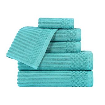 SUPERIOR 6 pc Soho Cotton Absorbent Checkered Border Towel Set