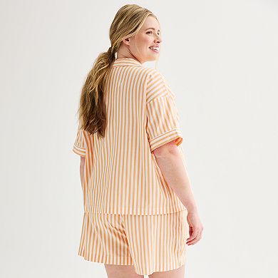 Plus Size Sonoma Goods For Life Striped Poplin Notch Collar Short Sleeve Pajama Top