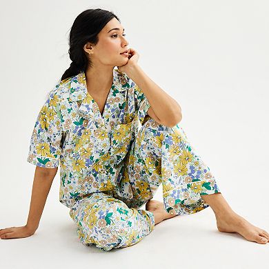 Women's Sonoma Goods For Life Striped Poplin Notch Collar Short Sleeve Pajama Top