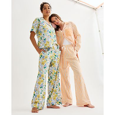 Women's Sonoma Goods For Life Striped Poplin Notch Collar Short Sleeve Pajama Top