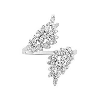 PRIMROSE Sterling Silver Cubic Zirconia Double Leaf Bypass Ring