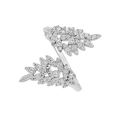 PRIMROSE Sterling Silver Cubic Zirconia Double Leaf Bypass Ring
