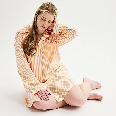Plus Size Sonoma Goods For Life Poplin Oversized Button Down Notch Collar Pajama Shirt