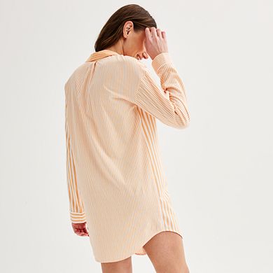 Women's Sonoma Goods For Life Poplin Oversized Button Down Notch Collar Pajama Shirt
