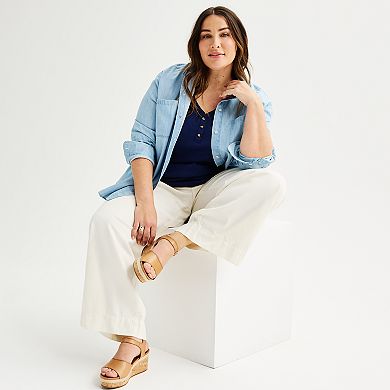 Plus Size Sonoma Goods For Life® Ribbed Slim Fit Henley V-Neck Tank Top