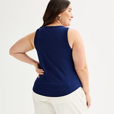 Plus Size Sonoma Goods For Life® Ribbed Slim Fit Henley V-Neck Tank Top