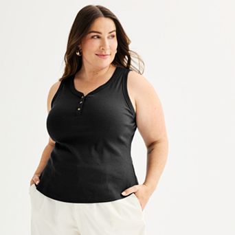 Plus Size Sonoma Goods For Life® Ribbed Slim Fit Henley V-Neck Tank Top