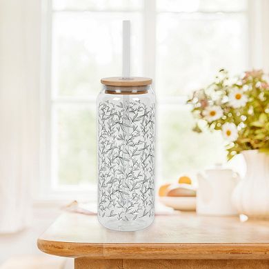 Floral Soda Can Cup with Straw