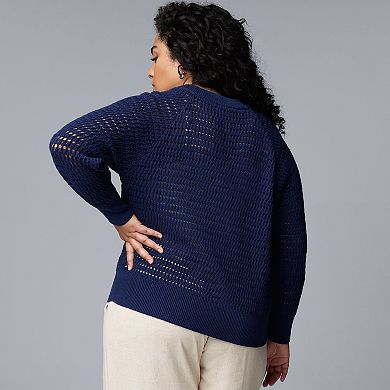 Plus Size Simply Vera Vera Wang Zip-Front Knitted Sweater