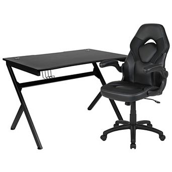 Emma and Oliver Gaming Desk Bundle - Cup/Headphone Holders, Wire Management