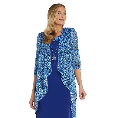 Women's R&M Richards Printed Crochet Jacket & Jersey Dress Set With ...