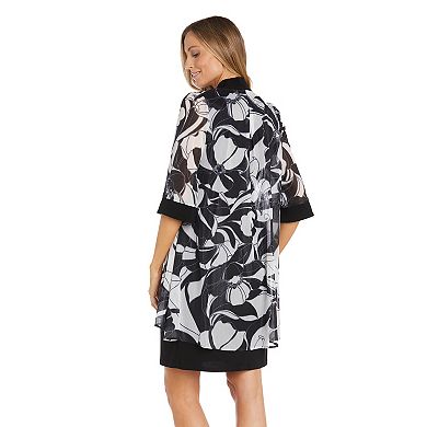 Women's R&M Richards Print Chiffon Jacket And Banded Dress With Necklace