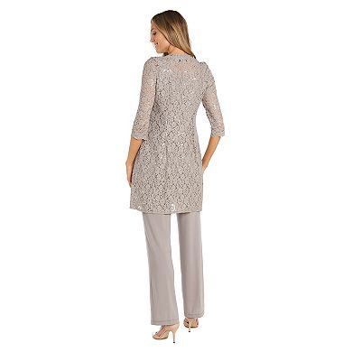 Women's R&M Richards 3-Piece Lace Tank Top, Pant, and Duster Jacket Set