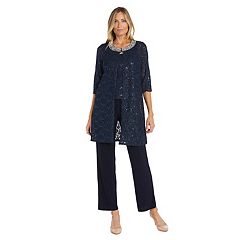 R&M Richards Beaded Pant Suit Size 14 in Blue(As Is Item) - Bed