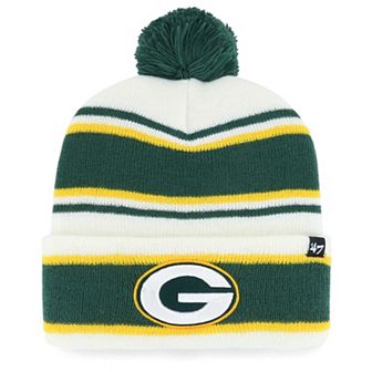 Youth '47 White Green Bay Packers Stripling Cuffed Knit Hat with Pom
