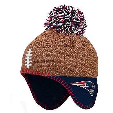 Preschool Brown New England Patriots Football Head Knit Hat with Pom