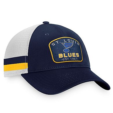 Men's Fanatics Branded Navy/White St. Louis Blues Fundamental Striped Trucker Adjustable Hat