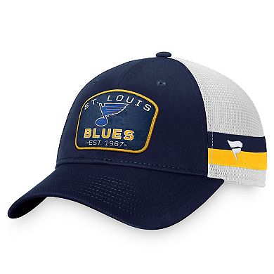 Men's Fanatics Branded Navy/White St. Louis Blues Fundamental Striped Trucker Adjustable Hat
