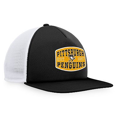 Men's Fanatics Branded Black/White Pittsburgh Penguins Foam Front Patch Trucker Snapback Hat