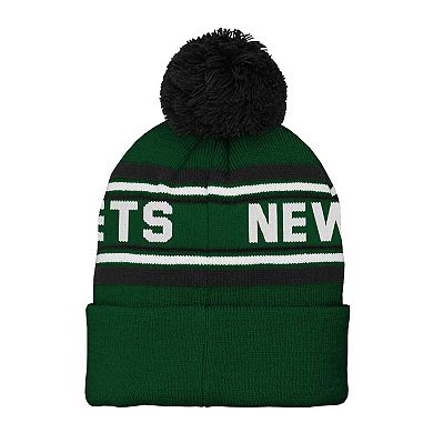Youth Green New York Jets Jacquard Cuffed Knit Hat with Pom