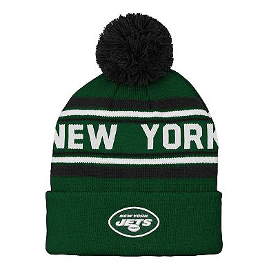 Youth Green New York Jets Jacquard Cuffed Knit Hat with Pom