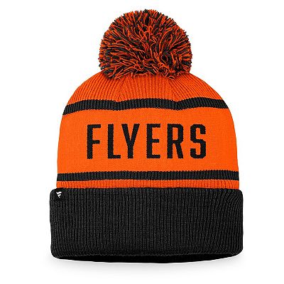 Men s Fanatics Branded Orange Black Philadelphia Flyers Vintage Heritage Cuffed Knit Hat with Pom