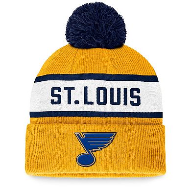 Men's Fanatics Branded Gold St. Louis Blues Fundamental Wordmark Cuffed Knit Hat with Pom
