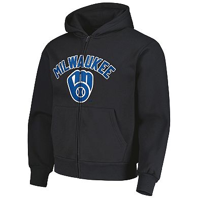 Men's PLEASURES Black Milwaukee Brewers Opening Day Full-Zip Hoodie