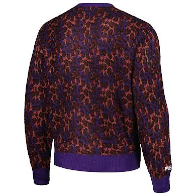 Men's PLEASURES Purple Boston Red Sox Cheetah Cardigan Button-Up Sweater