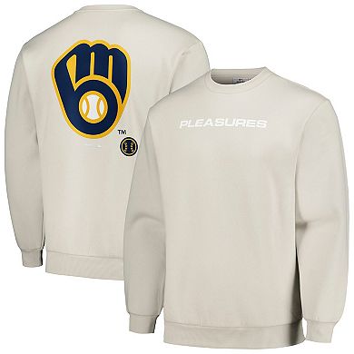 Men's PLEASURES Gray Milwaukee Brewers Ballpark Pullover Sweatshirt