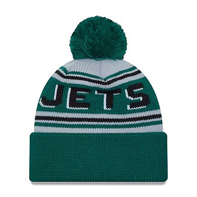 Men's New Era Green New York Jets Main Cuffed Knit Hat with Pom