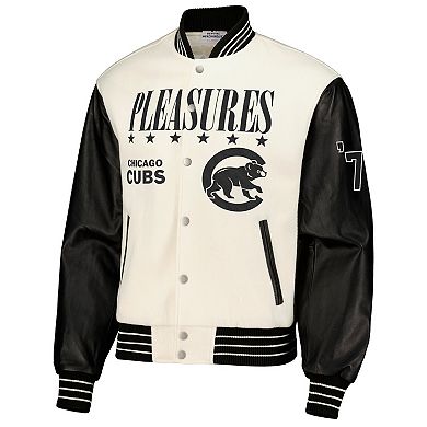 Men's PLEASURES White Chicago Cubs Full-Snap Varsity Jacket