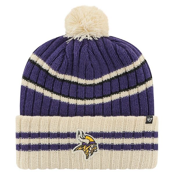 Men's '47 Purple/Cream Minnesota Vikings No Huddle Cuffed Knit Hat with Pom