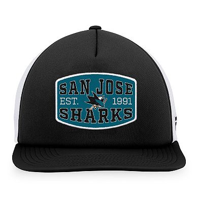 Men's Fanatics Branded Black/White San Jose Sharks Foam Front Patch Trucker Snapback Hat