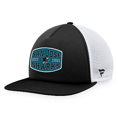 Men's Fanatics Branded Black/White San Jose Sharks Foam Front Patch Trucker Snapback Hat