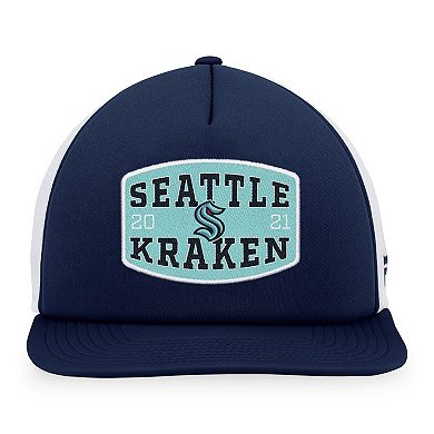 Men's Fanatics Branded Deep Sea Blue/White Seattle Kraken Foam Front Patch Trucker Snapback Hat