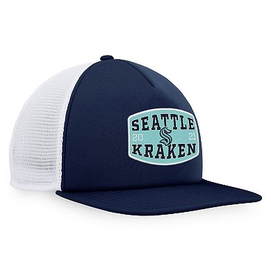 Men's Fanatics Branded Deep Sea Blue/White Seattle Kraken Foam Front Patch Trucker Snapback Hat