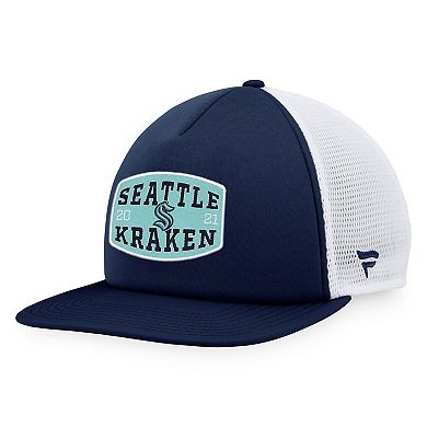 Men's Fanatics Branded Deep Sea Blue/White Seattle Kraken Foam Front Patch Trucker Snapback Hat